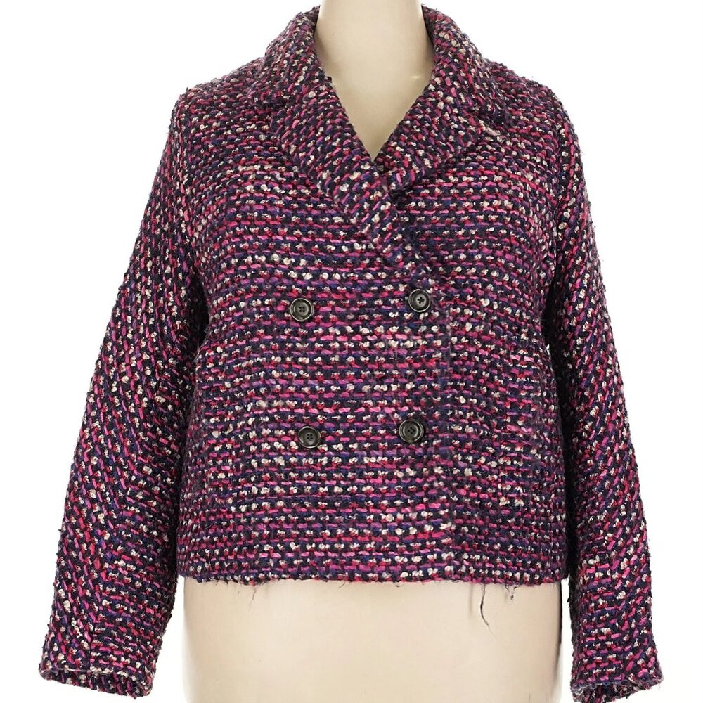 J.Crew Pink Italian Tweed Lady Jacket double breasted Fuchsia Berry wool blend